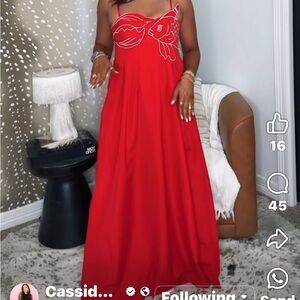 Red Embellished Spaghetti Strap Maxi Dress